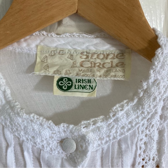 Irish Linen ☘️ Long Sleeve Victorian Style Blouse Size S-M Cream - Picture 4 of 14